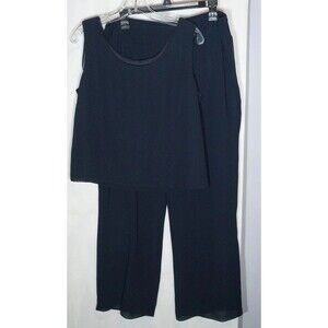 Karin Stevens Women's Pantsuit Outfit Sz 12 Navy Lined Wide Leg Pants Tank Top